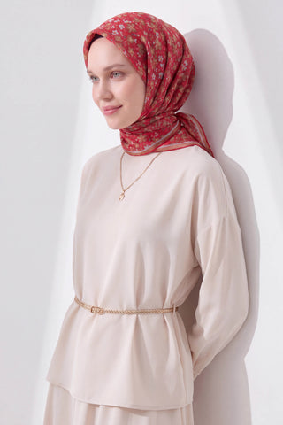 Soft Eşarp Mini Floral Kırmızı
