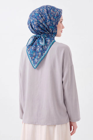 Soft Eşarp Mini Floral Koyu Mavi