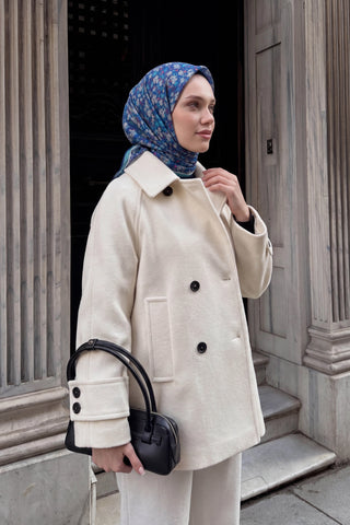 Soft Eşarp Mini Floral Koyu Mavi