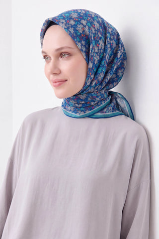 Soft Eşarp Mini Floral Koyu Mavi