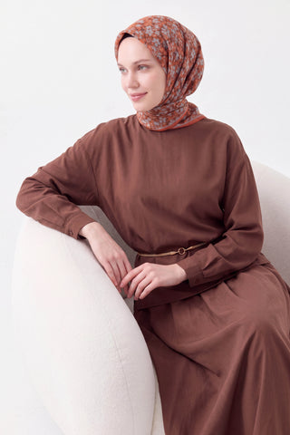 Soft Eşarp Mini Floral Koyu Turuncu