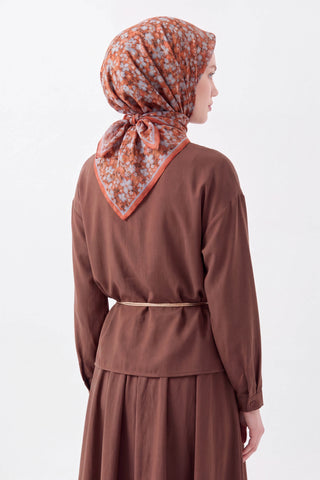Soft Eşarp Mini Floral Koyu Turuncu