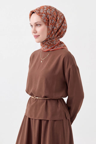 Soft Eşarp Mini Floral Koyu Turuncu