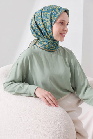 Soft Eşarp Mini Floral Patina Yeşili