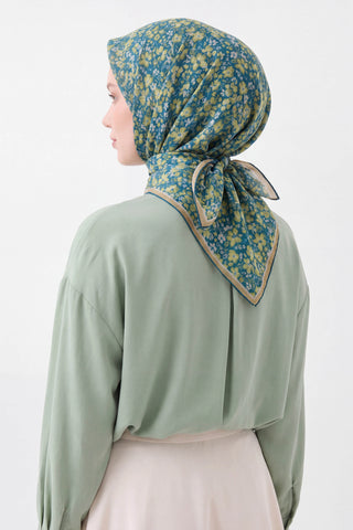 Soft Eşarp Mini Floral Patina Yeşili