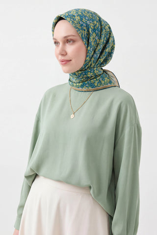 Soft Eşarp Mini Floral Patina Yeşili