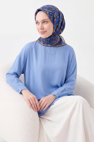 Soft Eşarp Mini Floral Saks Mavisi