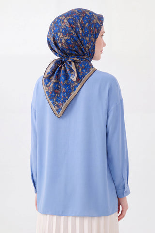 Soft Eşarp Mini Floral Saks Mavisi