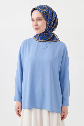 Soft Eşarp Mini Floral Saks Mavisi
