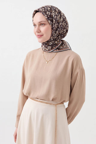 Soft Eşarp Mini Floral Siyah