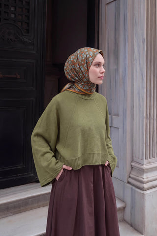 Soft Eşarp Mini Floral Yeşil