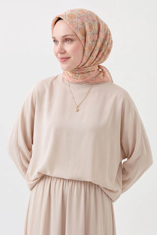 Soft Eşarp Minimal Motif Açık Bej - Soft Eşarp - | Silk Home