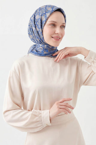 Soft Eşarp Minimal Motif Gök Mavisi - Soft Eşarp - | Silk Home