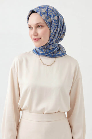 Soft Eşarp Minimal Motif Gök Mavisi - Soft Eşarp - | Silk Home