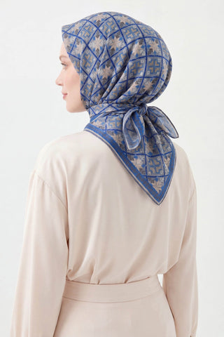 Soft Eşarp Minimal Motif Gök Mavisi - Soft Eşarp - | Silk Home