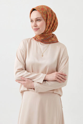Soft Eşarp Minimal Motif Hardal - Soft Eşarp - | Silk Home