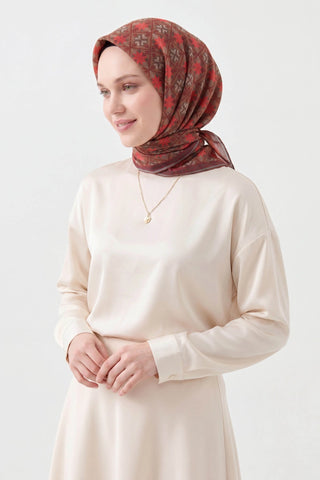 Soft Eşarp Minimal Motif Kahverengi - Soft Eşarp - | Silk Home
