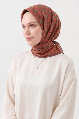 Soft Eşarp Minimal Motif Kahverengi - Soft Eşarp - | Silk Home