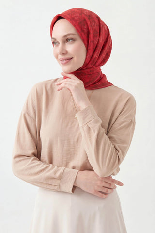 Soft Eşarp Minimal Motif Kırmızı - Soft Eşarp - | Silk Home