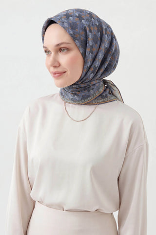 Soft Eşarp Minimal Motif Mavi Lila - Soft Eşarp - | Silk Home