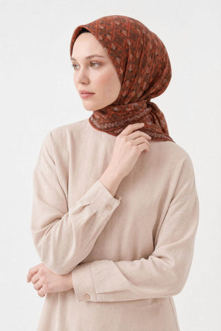 Soft Eşarp Minimal Motif Turuncu - Soft Eşarp - | Silk Home