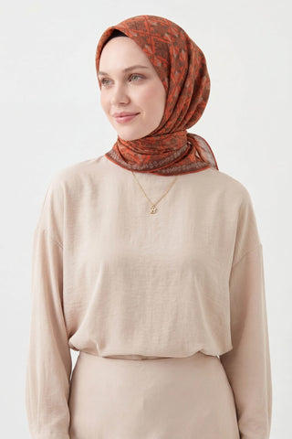 Soft Eşarp Minimal Motif Turuncu - Soft Eşarp - | Silk Home