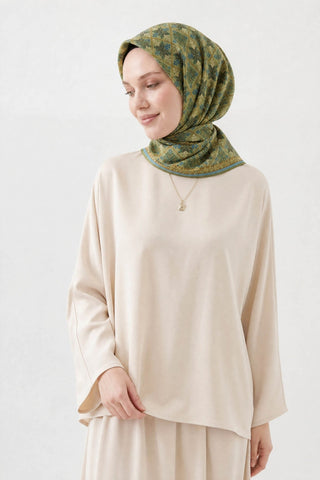 Soft Eşarp Minimal Motif Yeşil - Soft Eşarp - | Silk Home