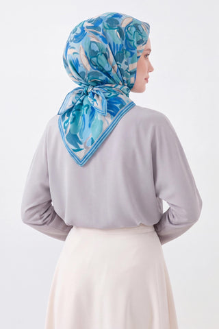 Soft Eşarp Painterly Floral Gök Mavi - Soft Eşarp - | Silk Home