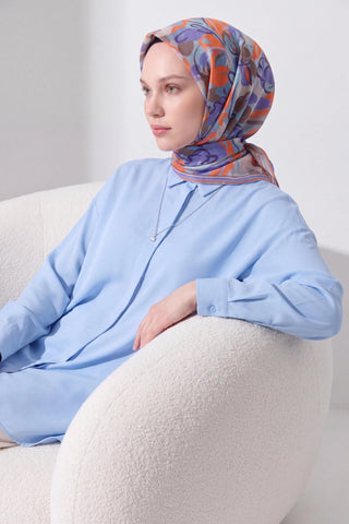 Soft Eşarp Painterly Floral Gök Mavi - Soft Eşarp - | Silk Home
