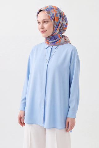 Soft Eşarp Painterly Floral Gök Mavi - Soft Eşarp - | Silk Home