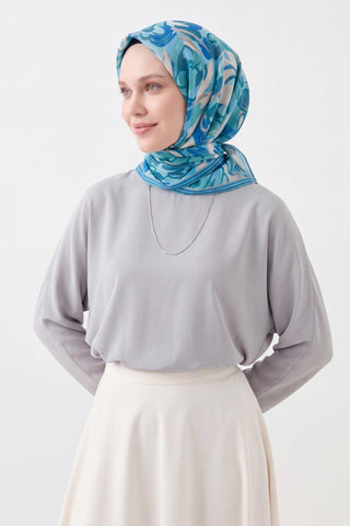 Soft Eşarp Painterly Floral Gök Mavi - Soft Eşarp - | Silk Home