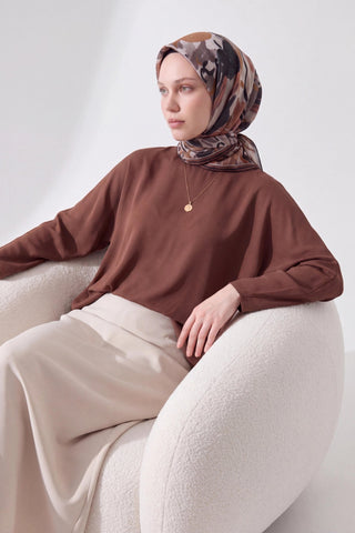Soft Eşarp Painterly Floral Kahverengi - Soft Eşarp - | Silk Home