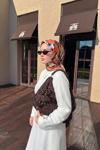 Soft Eşarp Painterly Floral Koyu İndigo - Soft Eşarp - | Silk Home