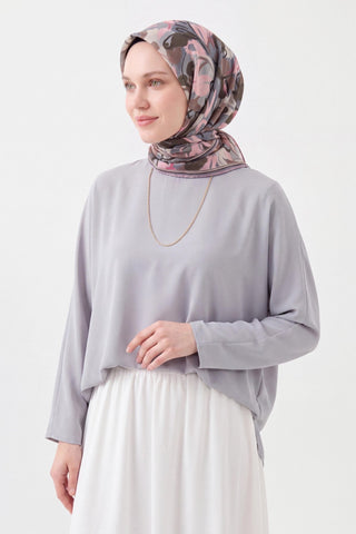 Soft Eşarp Painterly Floral Mavi Gri - Soft Eşarp - | Silk Home