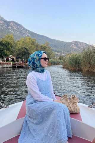Soft Eşarp Painterly Floral Turkuaz - Soft Eşarp - | Silk Home
