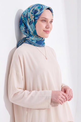Soft Eşarp Painterly Floral Turkuaz - Soft Eşarp - | Silk Home