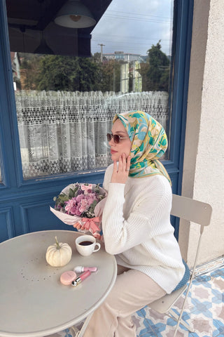 Soft Eşarp Painterly Floral Yeşil - Soft Eşarp - | Silk Home