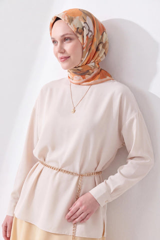Soft Eşarp Painterly Floral Yeşil Bej - Soft Eşarp - | Silk Home