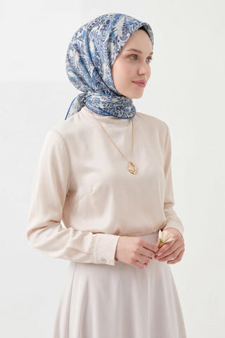 Soft Eşarp Perla Gök Mavi 90x90 | Silk Home