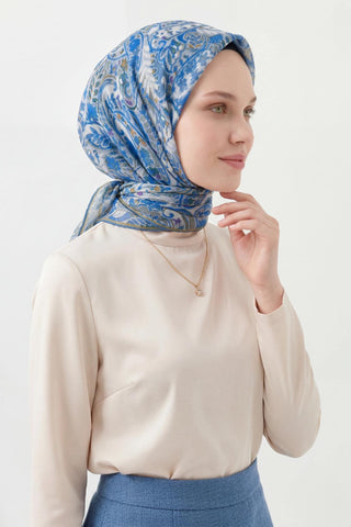 Soft Eşarp Perla Mavi 90x90 | Silk Home