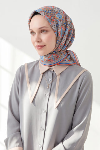 Soft Eşarp Pixel Ethnic Gök Mavisi