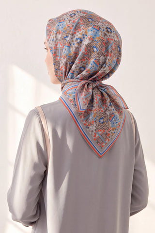 Soft Eşarp Pixel Ethnic Gök Mavisi