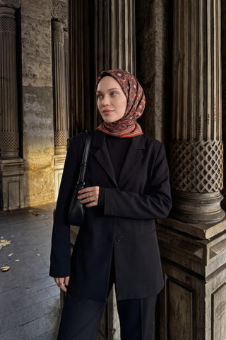 Soft Eşarp Pixel Ethnic Kahverengi