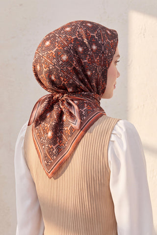 Soft Eşarp Pixel Ethnic Kahverengi
