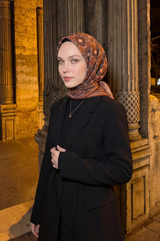 Soft Eşarp Pixel Ethnic Kahverengi