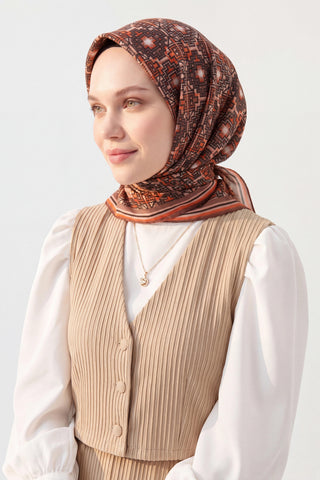 Soft Eşarp Pixel Ethnic Kahverengi