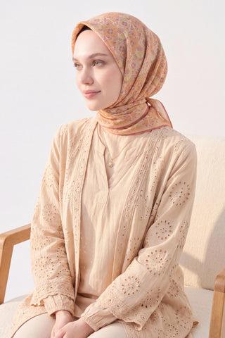 Soft Eşarp Pixel Ethnic Koyu Turuncu