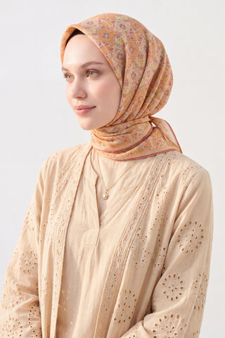 Soft Eşarp Pixel Ethnic Koyu Turuncu