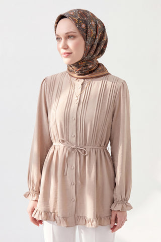 Soft Eşarp Pixel Ethnic Koyu Vizon