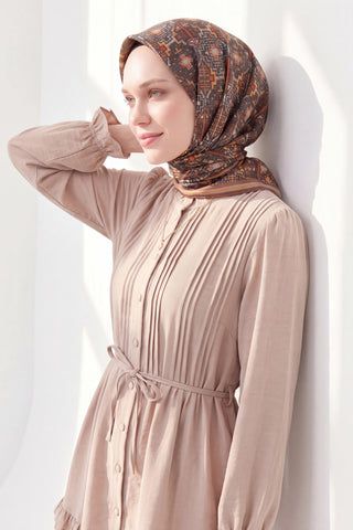 Soft Eşarp Pixel Ethnic Koyu Vizon